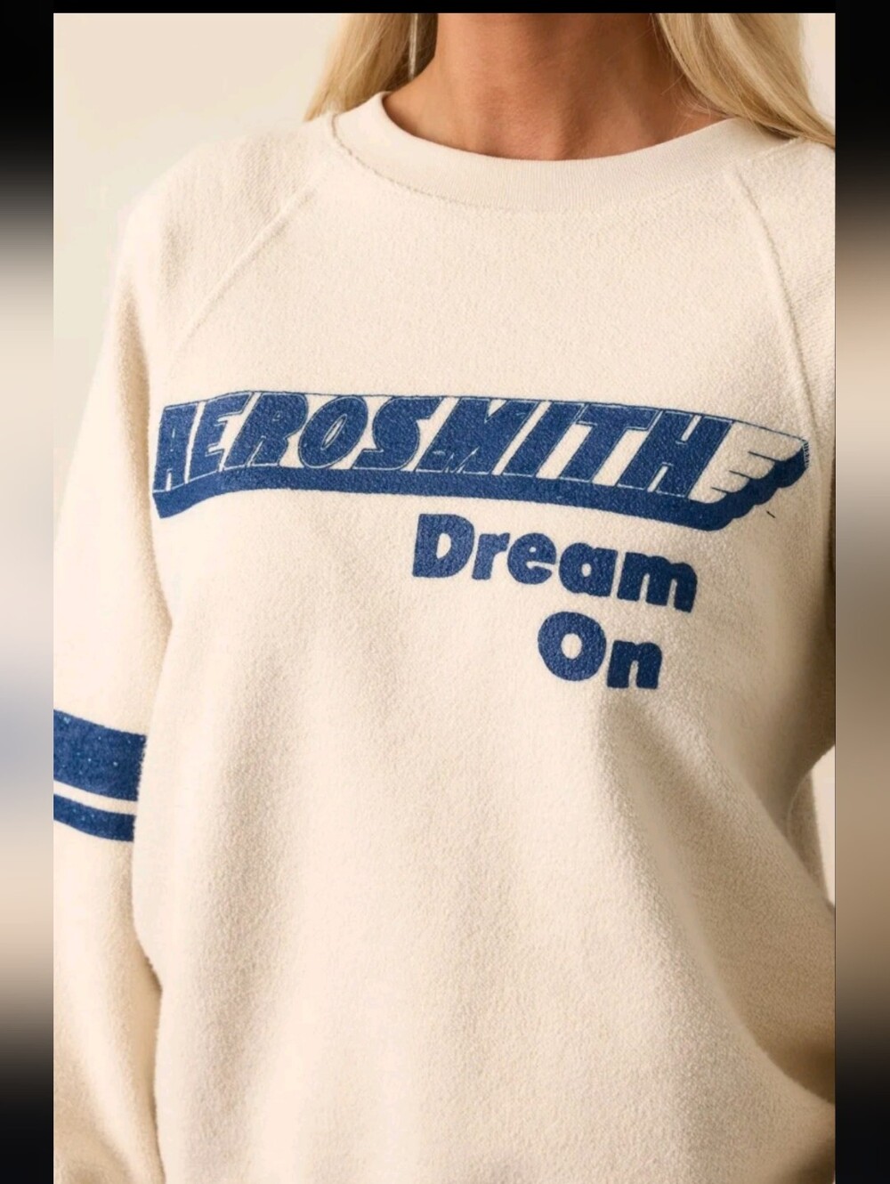 ❣️🪷NWT Daydreamer Aerosmith Ivory Dream On Reverse Raglan Sweatshirt, size XS